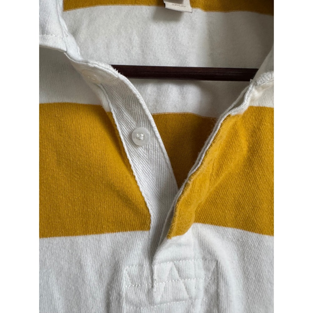 J.Crew Womens Striped Rugby Shirt Mustard Yellow White Preppy Size Medium boxy - Picture 3 of 8
